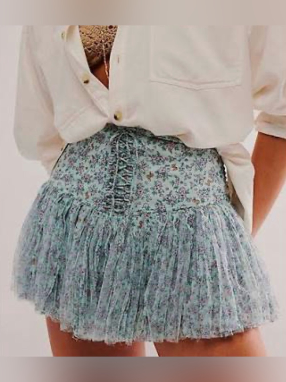 Free People Floral Mini Skort in Light Blue - Size S